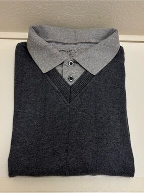 Dockers Men's V-Neck Sweater with Polo Collar - Dark Gray & Light Gray